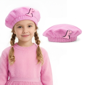 BERET DINOZAUR POLAR RÓŻOWY