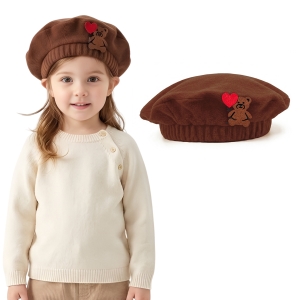 BERET MIŚ Z BALONIKIEM POLAR BRĄZOWY