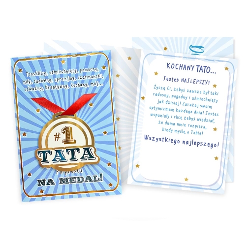KARTKA DZIEŃ OJCA TATA NA MEDAL NIEBIESKA 17x12cm