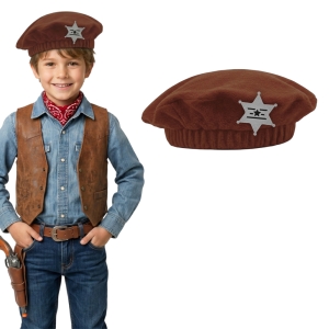 BERET SREBRNA GWIAZDA KOWBOJA POLAR BRĄZOWY