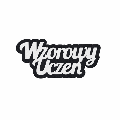EMBLEMAT NAPIS WZOROWY UCZEŃ FILCOWY CZARNO-BIAŁY 9x4,5cm