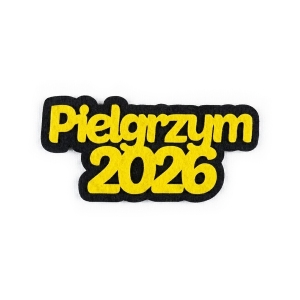 EMBLEMAT NAPIS PIELGRZYM 2026 FILCOWY CZARNO-ZŁOTOŻÓŁTY 7x3,5cm