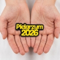 EMBLEMAT NAPIS PIELGRZYM 2026 FILCOWY CZARNO-ZŁOTOŻÓŁTY 7x3,5cm