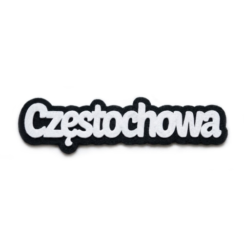 EMBLEMAT NAPIS CZĘSTOCHOWA FILCOWY CZARNO-BIAŁY 12x3cm