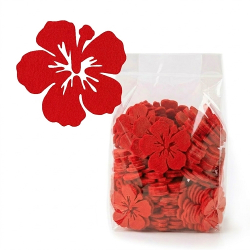 ZESTAW FRONTÓW KWIATEK HIBISKUS FILCOWE CZERWONE 6x5,5cm 96szt