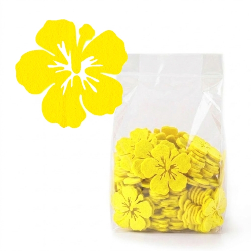 ZESTAW FRONTÓW KWIATEK HIBISKUS FILCOWE ŻÓŁTY 6x5,5cm 48szt