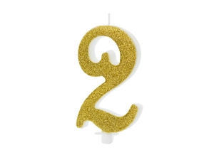 ŚWIECZKA CYFRA 2 BROKATOWA ZŁOTA