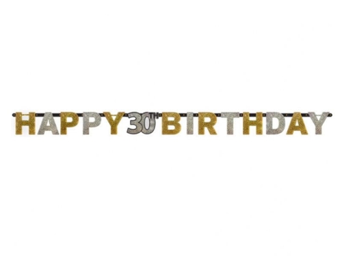 BANER HAPPY BIRTHDAY 30 ZŁOTO-SREBRNY 2,4m