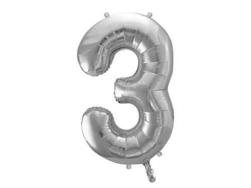 BALON DECO CYFRA 3 SREBRNY 34'' 86cm