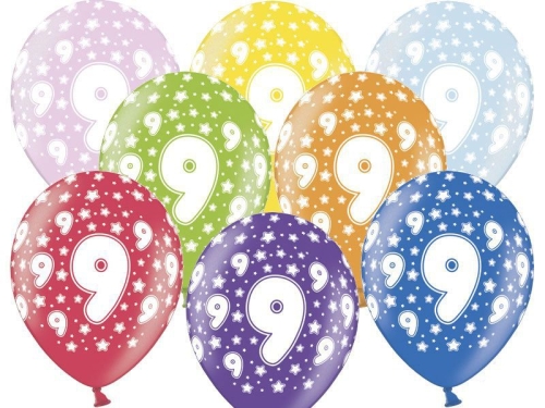 BALON 9th BIRTHDAY MIX 30cm 1szt