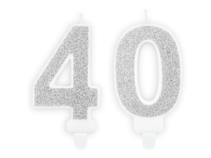 ZESTAW ŚWIECZKI 40 BROKAT SREBRNE 2szt