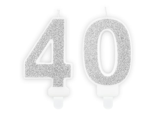 ZESTAW ŚWIECZKI 40 BROKAT SREBRNE 2szt