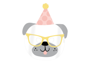 MASKA PAPIEROWA PIES MOPS BIAŁO-SZARA 17x23cm 1szt