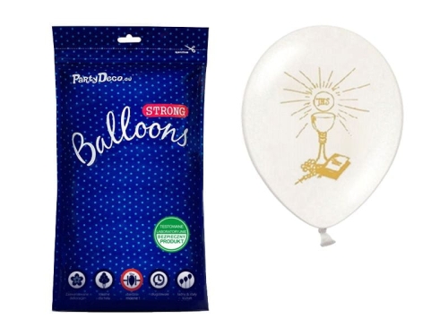 BALONY BIAŁE KIELICH KOMUNIA ZŁOTY 27cm 50szt