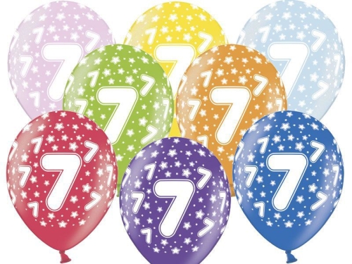 BALON 7th BIRTHDAY MIX 30cm 1szt