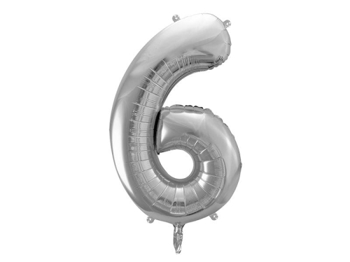 BALON DECO CYFRA 6 SREBRNY 34'' 86cm