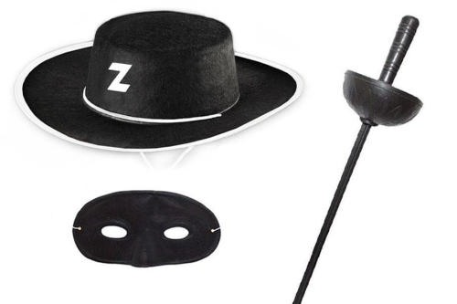 STRÓJ ZORRO KAPELUSZ+MASKA+SZPADA CZARNY