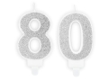 ZESTAW ŚWIECZKI 80 BROKAT SREBRNE 2szt
