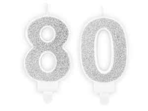 ZESTAW ŚWIECZKI 80 BROKAT SREBRNE 2szt