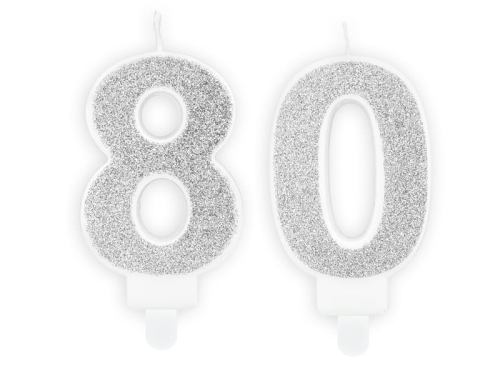 ZESTAW ŚWIECZKI 80 BROKAT SREBRNE 2szt