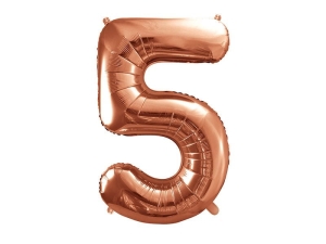 BALON CYFRA 5 RÓŻOWE ZŁOTO 34'' 86cm
