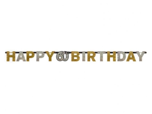 BANER HAPPY BIRTHDAY 60 ZŁOTO-SREBRNY 2,4m