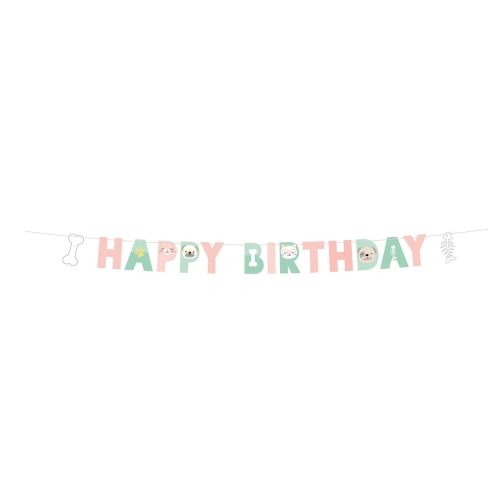 BANER HAPPY BIRTHDAY HELLO PETS RÓŻOWO-ZIELONY 1,8m