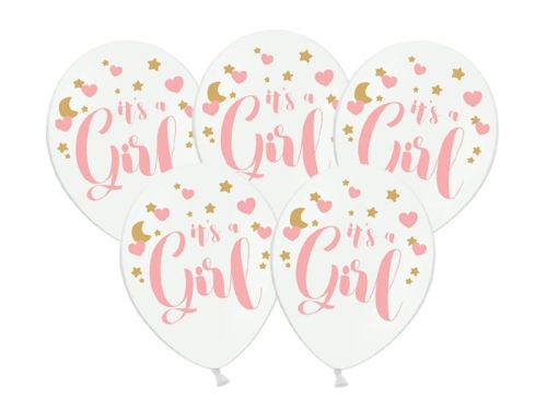 BALONY BIAŁE ITS A GIRL RÓŻ 30cm 5szt