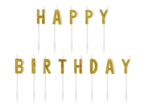 ŚWIECZKI NA PIKU HAPPY BIRTHDAY ZŁOTE 13szt
