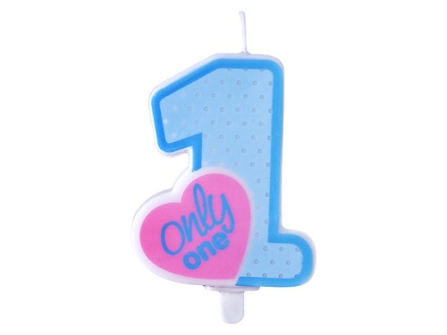 ŚWIECZKA URODZINOWA CYFERKA Z SERCEM ONLY ONE NIEBIESKA 1
