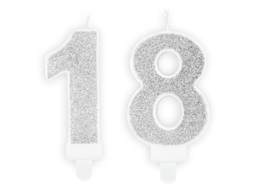 ZESTAW ŚWIECZKI 18 BROKAT SREBRNE 2szt
