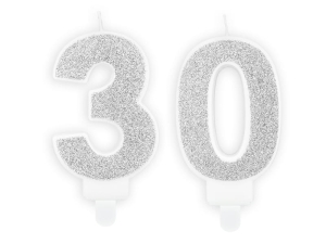 ZESTAW ŚWIECZKI 30 BROKAT SREBRNE 2szt