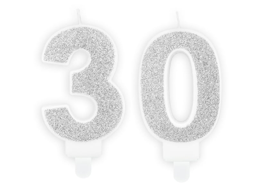 ZESTAW ŚWIECZKI 30 BROKAT SREBRNE 2szt
