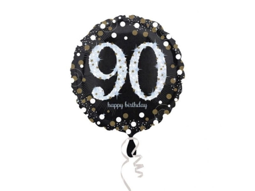 BALON 90 URODZINY CZARNY 17'' 43cm