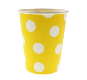 KUBECZKI PAPIEROWE W BIAŁE GROSZKI ŻÓŁTE 270ml 6szt.