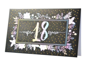 ZAPROSZENIA OSIEMNASTKA KWIATY CZARNE 5szt