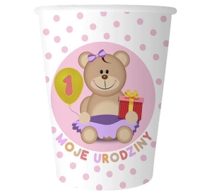 KUBECZKI PAPIEROWE MOJE 1 URODZINY MIŚ RÓŻOWE 270ml 6szt.