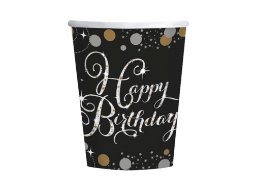 KUBECZKI PAPIER HAPPY BIRTHDAY CZARNE 266ml 8szt