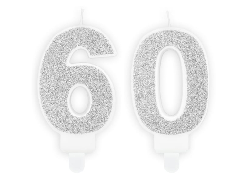 ZESTAW ŚWIECZKI 60 BROKAT SREBRNE 2szt
