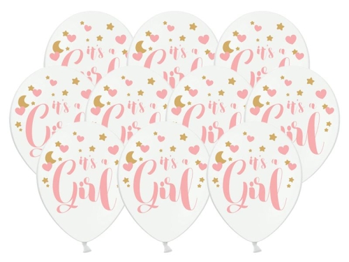 BALONY BIAŁE ITS A GIRL RÓŻ 30cm 10szt